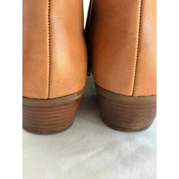 JR Jack Rogers Leather Oak Tan Color Ankle Boots-Side Zip-Stacked Western Heel 7 - Picture 5 of 8
